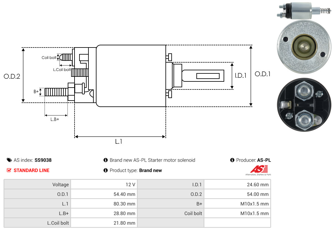 Solenoid Switch, starter - SS9038 AS-PL
