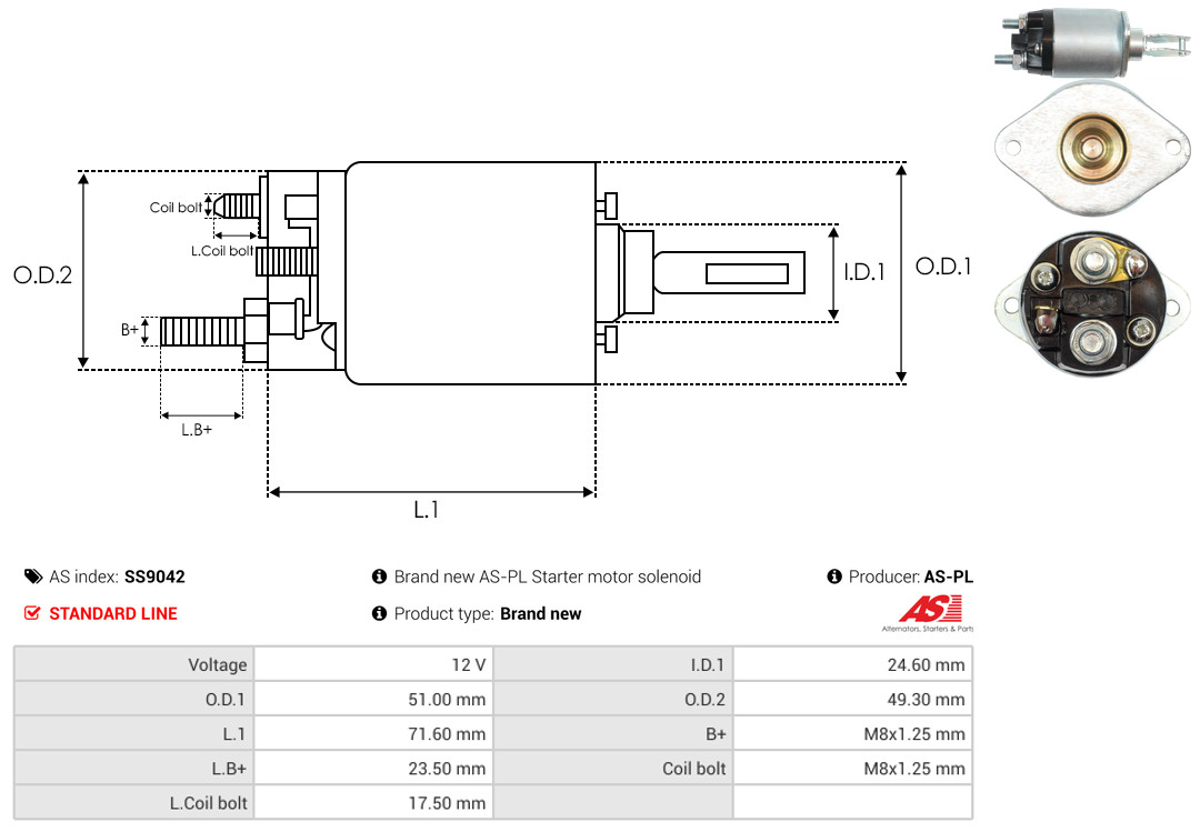 Solenoid Switch, starter - SS9042 AS-PL