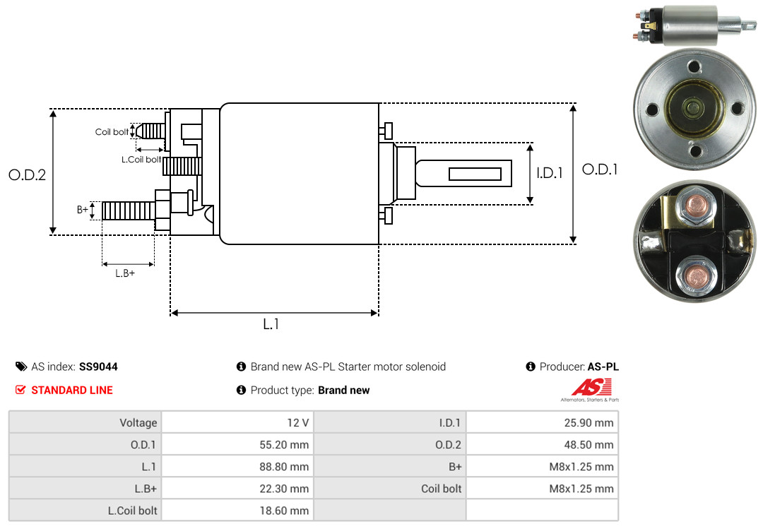Solenoid Switch, starter - SS9044 AS-PL