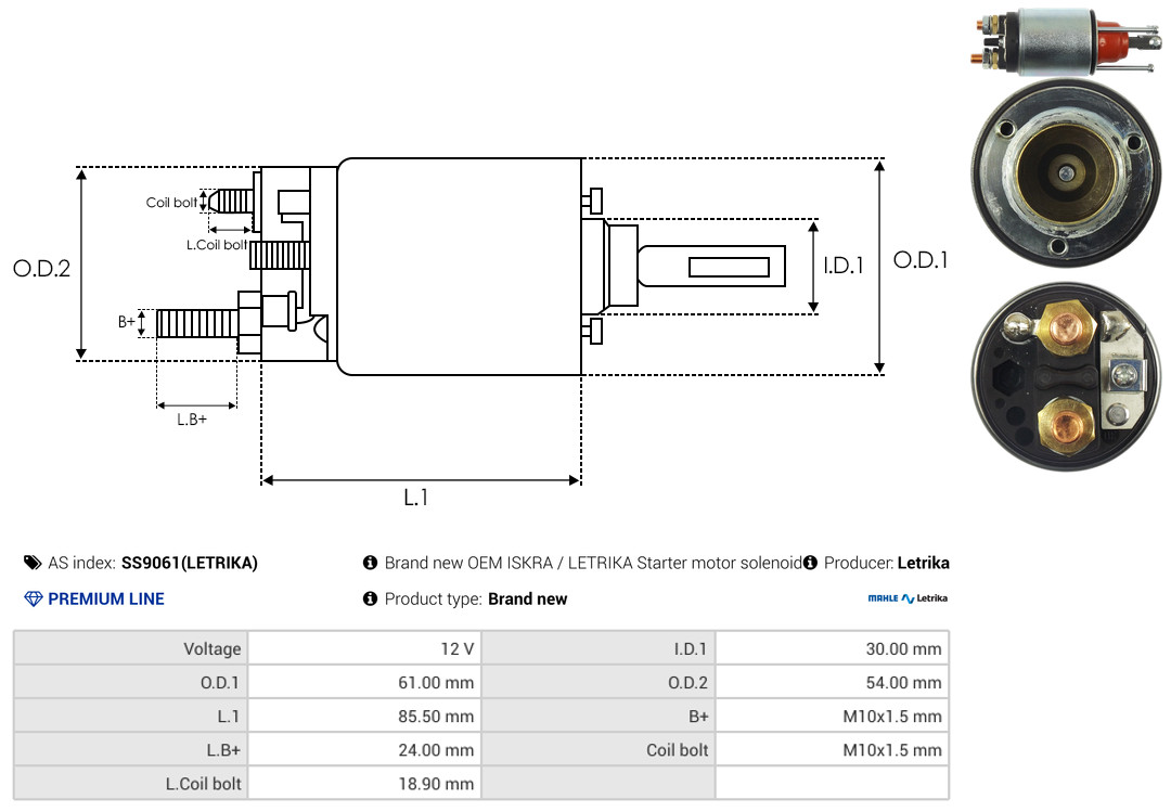 Solenoid Switch, starter - SS9061(LETRIKA) AS-PL