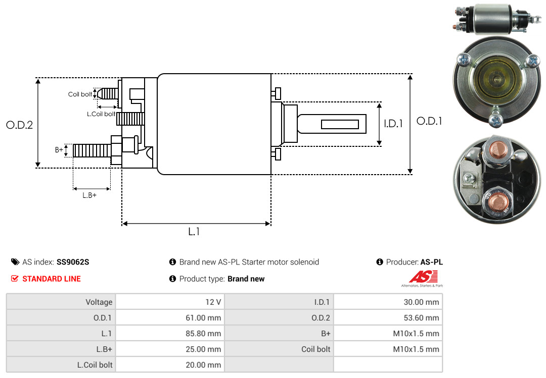 Solenoid Switch, starter - SS9062S AS-PL