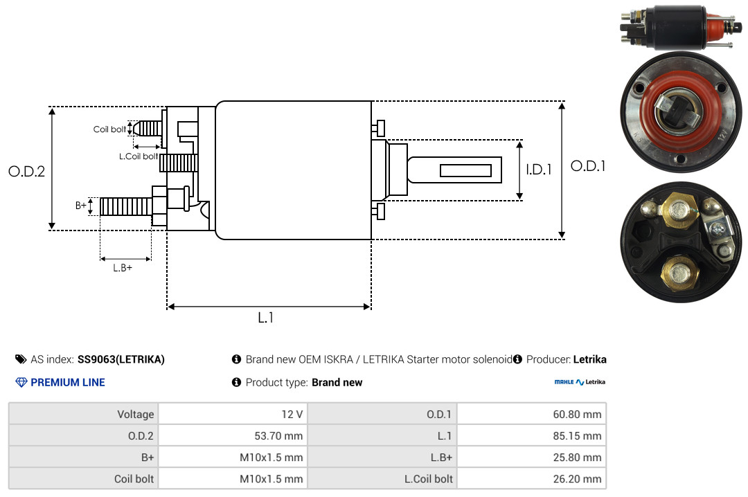 Solenoid Switch, starter - SS9063(LETRIKA) AS-PL