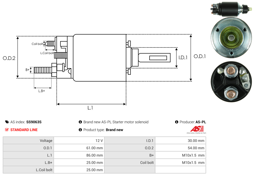 Solenoid Switch, starter - SS9063S AS-PL