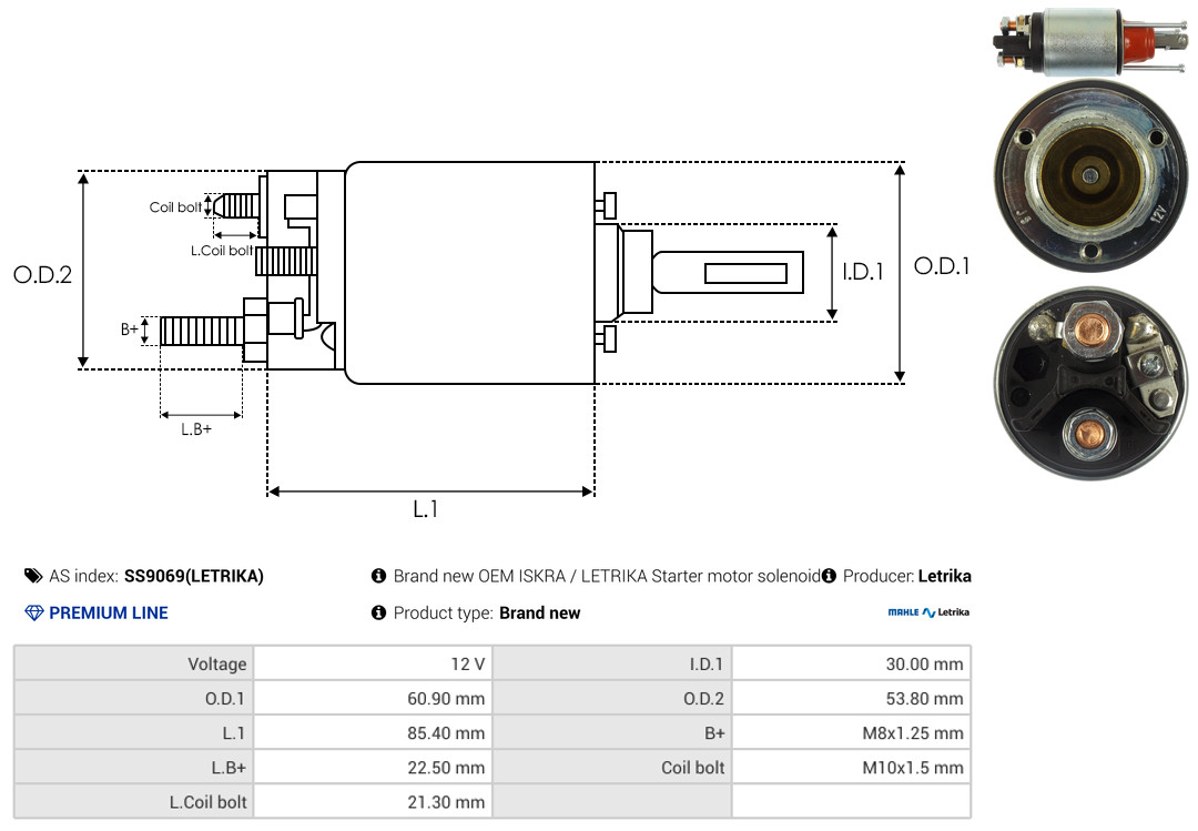 Solenoid Switch, starter - SS9069(LETRIKA) AS-PL