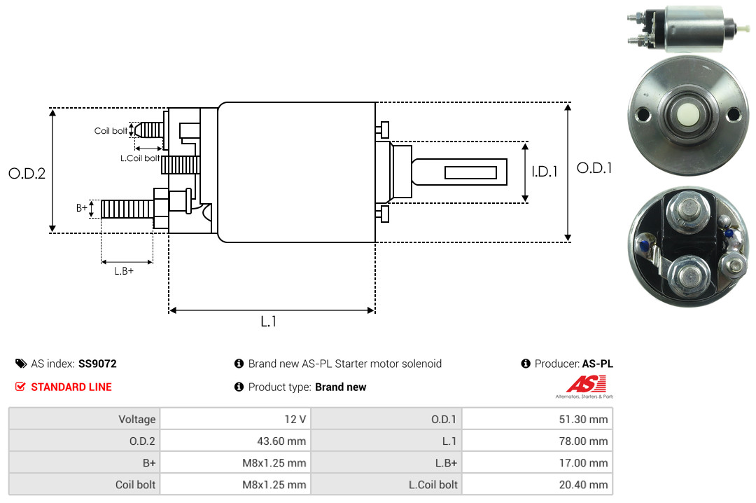 Solenoid Switch, starter - SS9072 AS-PL