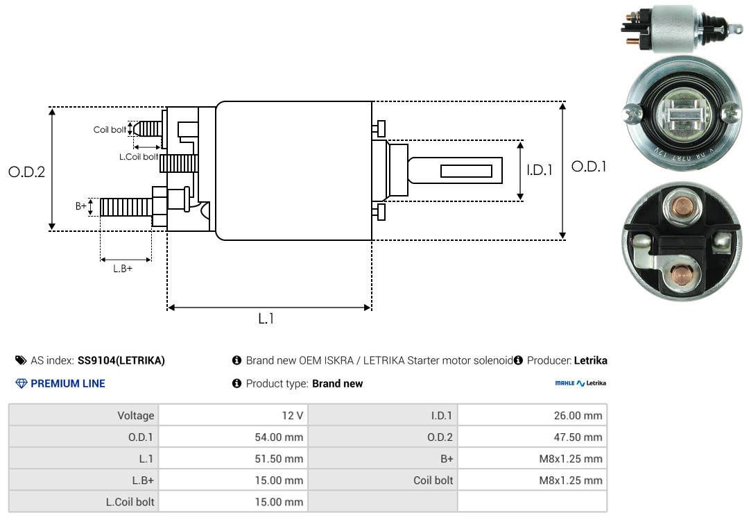 Solenoid Switch, starter - SS9104(LETRIKA) AS-PL
