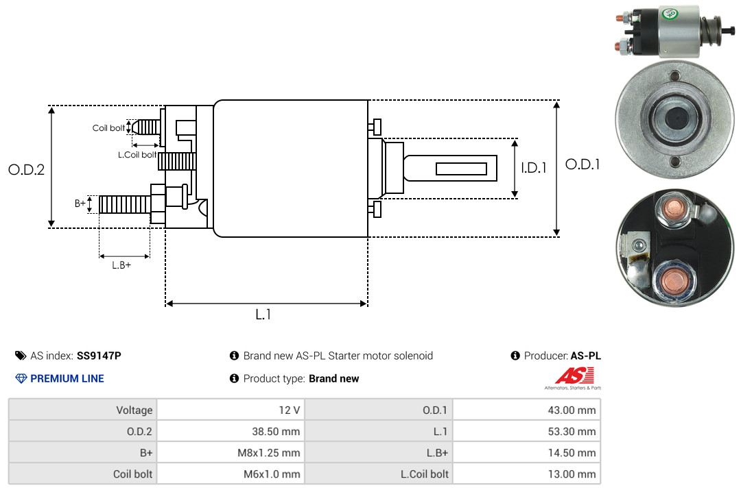 Solenoid Switch, starter - SS9147P AS-PL