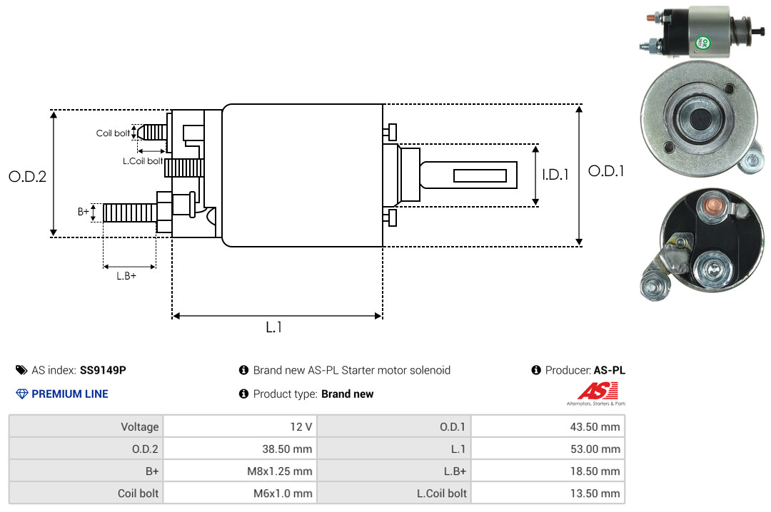 Solenoid Switch, starter - SS9149P AS-PL