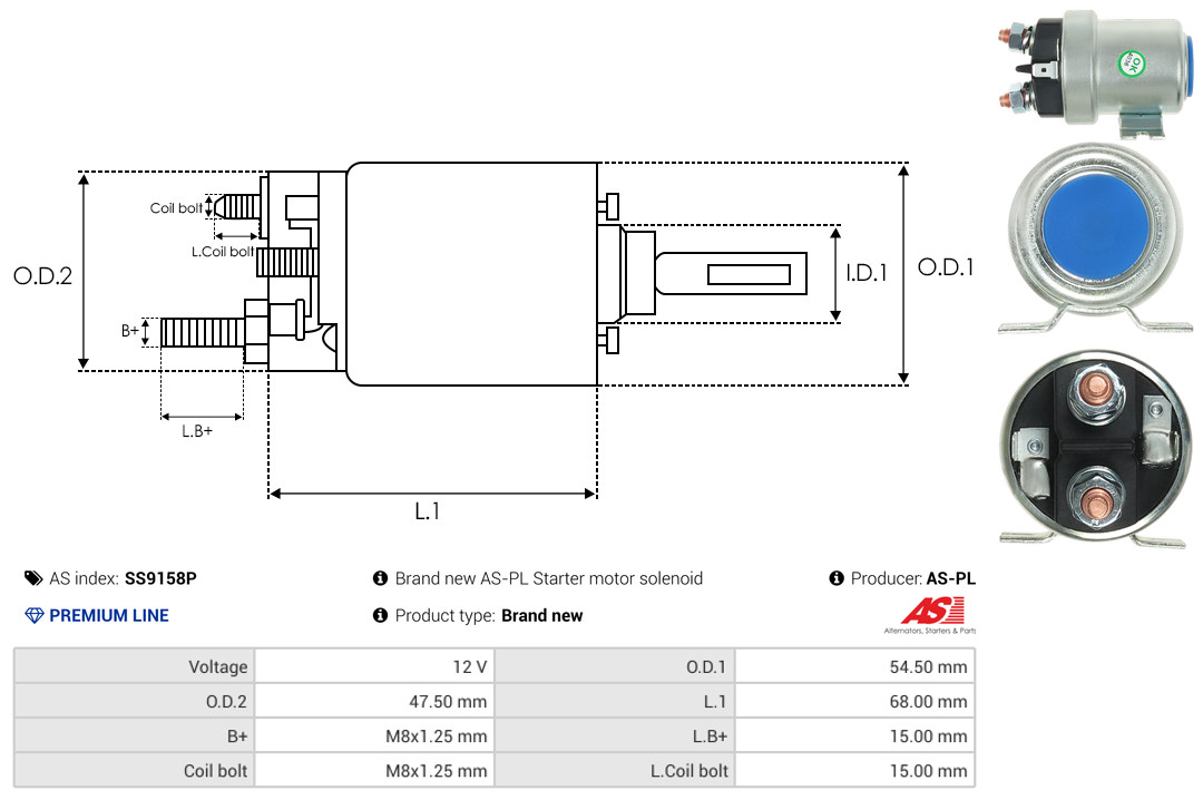 Solenoid Switch, starter - SS9158P AS-PL