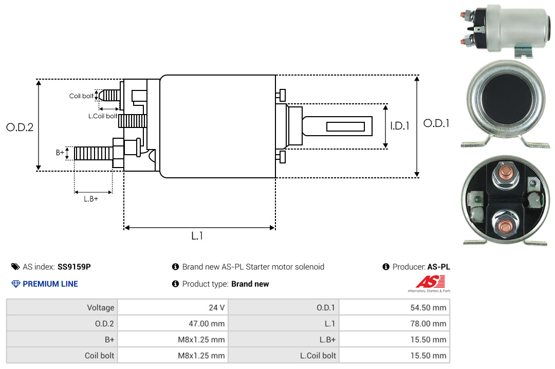 Solenoid Switch, starter - SS9159P AS-PL