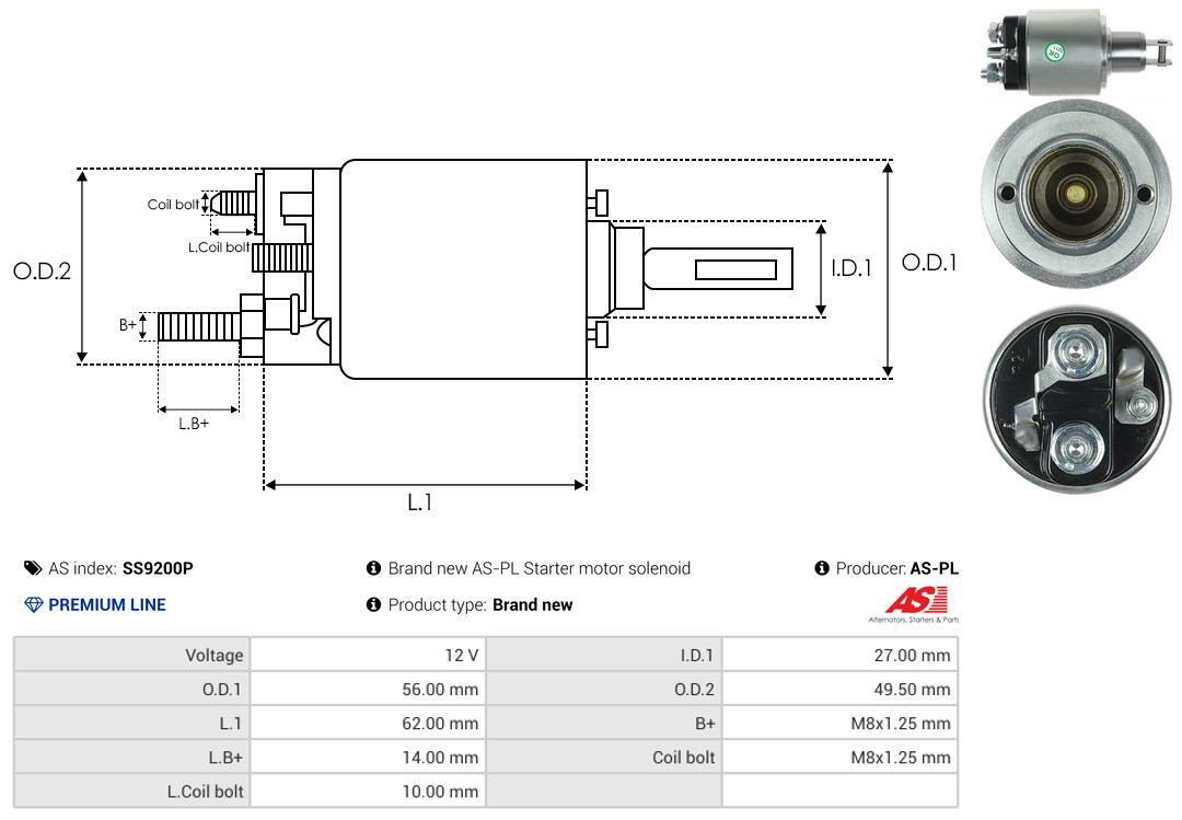 Solenoid Switch, starter - SS9200P AS-PL