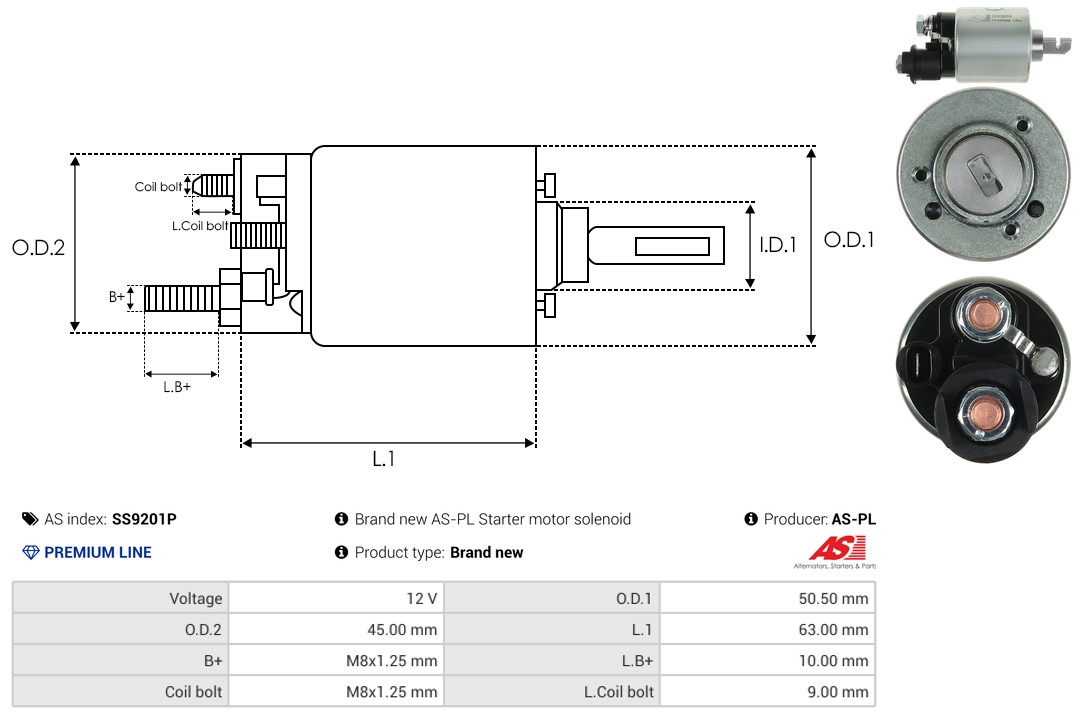 Solenoid Switch, starter - SS9201P AS-PL