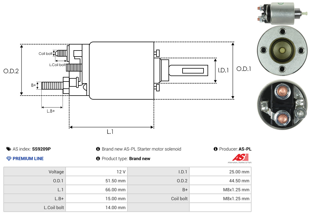 Solenoid Switch, starter - SS9209P AS-PL