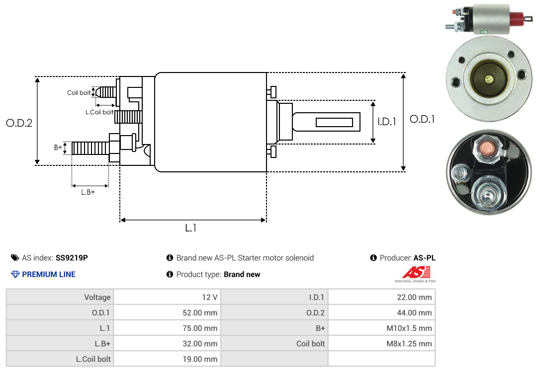 Solenoid Switch, starter - SS9219P AS-PL
