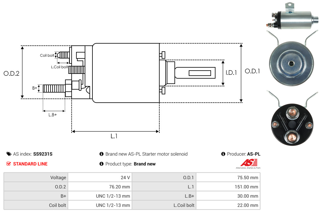 Solenoid Switch, starter - SS9231S AS-PL