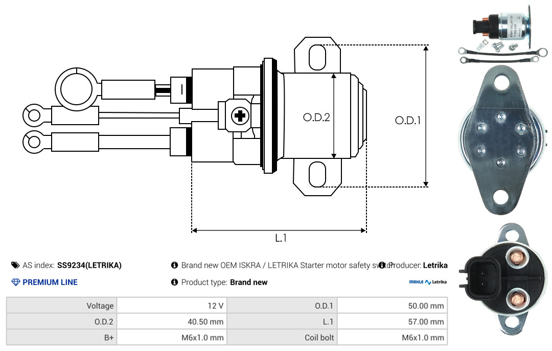 Solenoid Switch, starter - SS9234(LETRIKA) AS-PL