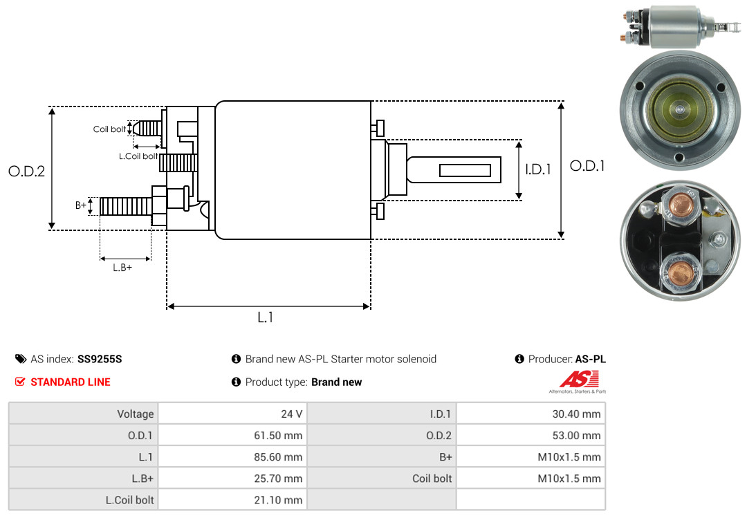 Solenoid Switch, starter - SS9255S AS-PL