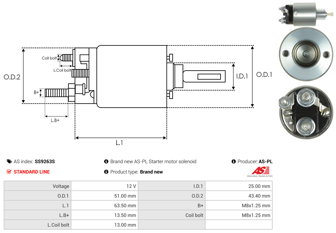 Solenoid Switch, starter - SS9263S AS-PL