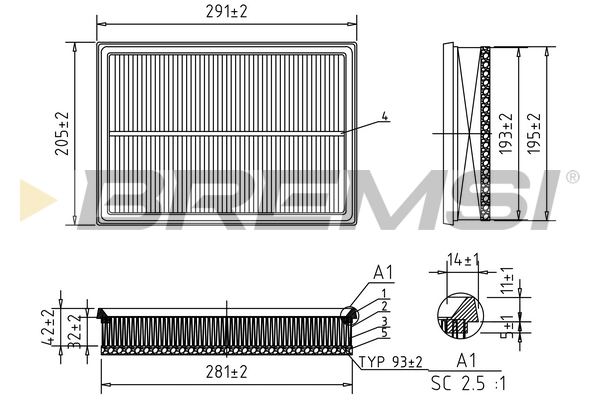 Air Filter - FA0622 BREMSI