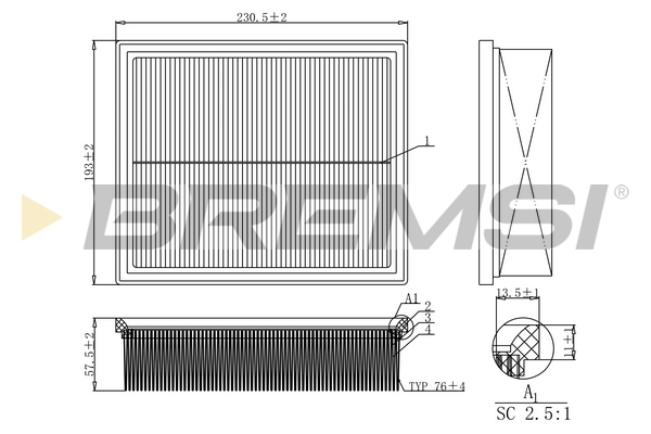 Air Filter - FA1153 BREMSI