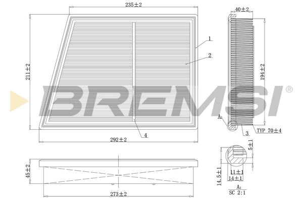Air Filter - FA1168 BREMSI