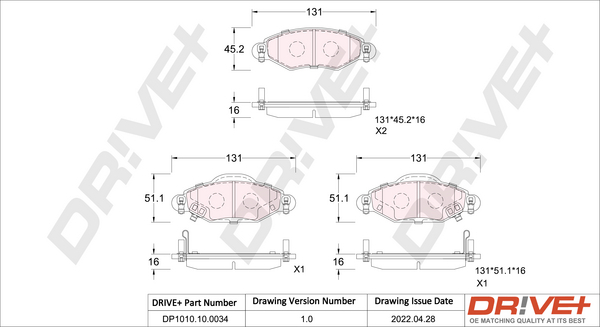 Brake Pad Set, disc brake - DP1010.10.0034 Dr!ve+