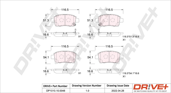 Brake Pad Set, disc brake - DP1010.10.0048 Dr!ve+