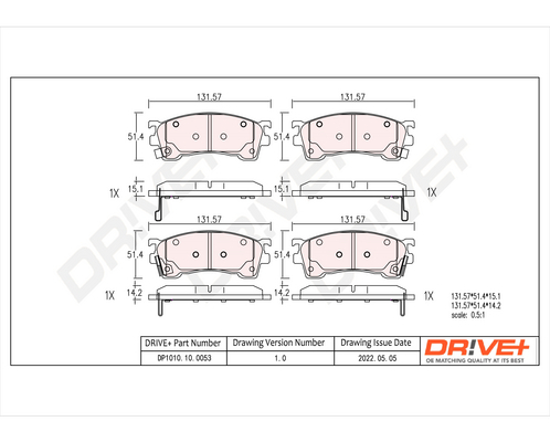 Комплект тормозных колодок, дисковый тормоз - DP1010.10.0053 Dr!ve+