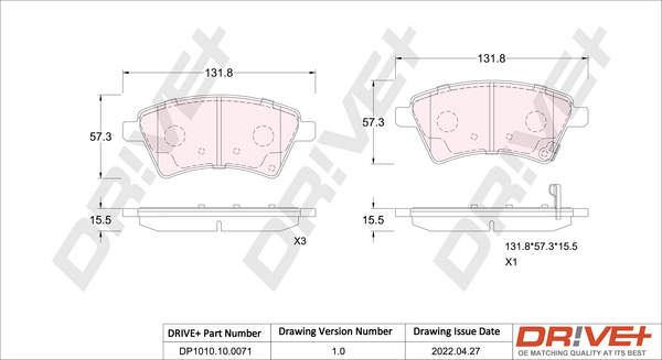 Brake Pad Set, disc brake - DP1010.10.0071 Dr!ve+