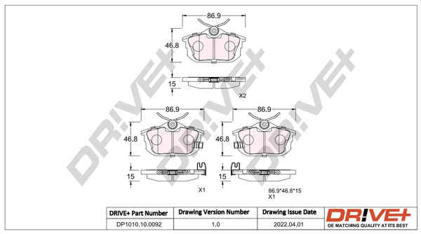Brake Pad Set, disc brake - DP1010.10.0092 Dr!ve+