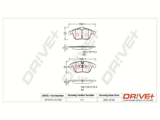 Комплект тормозных колодок, дисковый тормоз - DP1010.10.0120 Dr!ve+