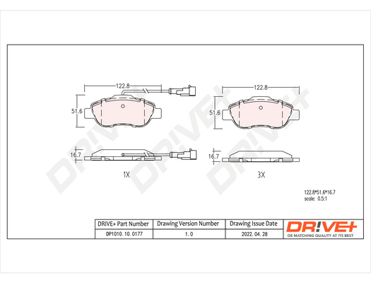 Brake Pad Set, disc brake - DP1010.10.0177 Dr!ve+