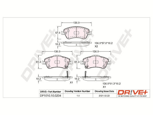 Комплект тормозных колодок, дисковый тормоз - DP1010.10.0204 Dr!ve+