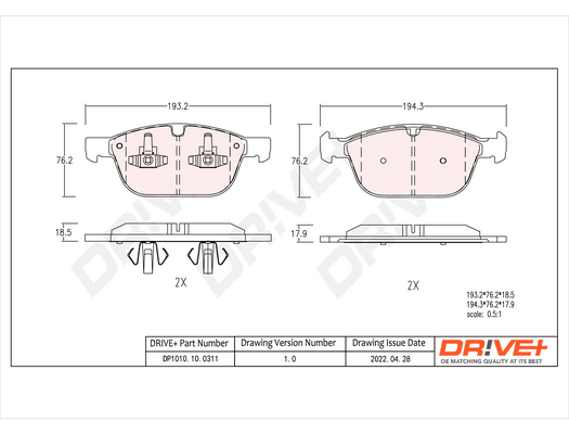 Kit pastiglie freno, Freno a disco - DP1010.10.0311 Dr!ve+