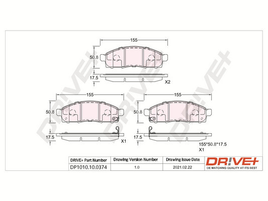 Комплект тормозных колодок, дисковый тормоз - DP1010.10.0374 Dr!ve+