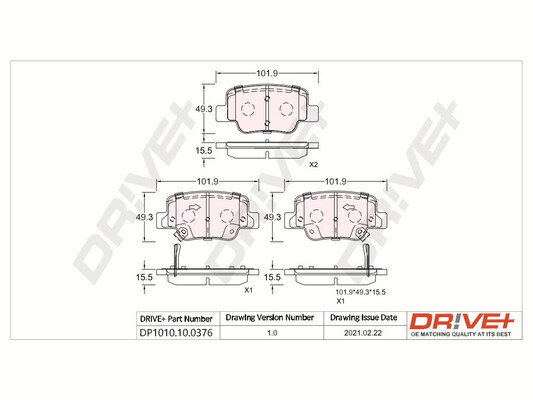 Комплект тормозных колодок, дисковый тормоз - DP1010.10.0376 Dr!ve+