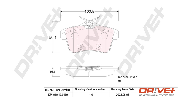 Brake Pad Set, disc brake - DP1010.10.0469 Dr!ve+