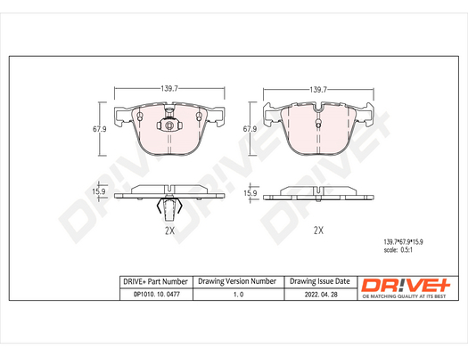 Brake Pad Set, disc brake - DP1010.10.0477 Dr!ve+