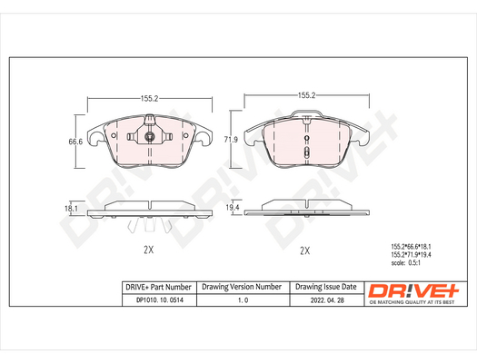 Brake Pad Set, disc brake - DP1010.10.0514 Dr!ve+