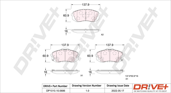 Brake Pad Set, disc brake - DP1010.10.0686 Dr!ve+