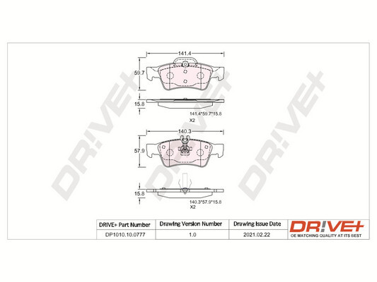Комплект тормозных колодок, дисковый тормоз - DP1010.10.0777 Dr!ve+