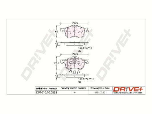 Комплект тормозных колодок, дисковый тормоз - DP1010.10.0825 Dr!ve+