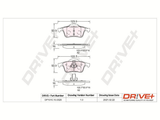 Комплект тормозных колодок, дисковый тормоз - DP1010.10.0828 Dr!ve+