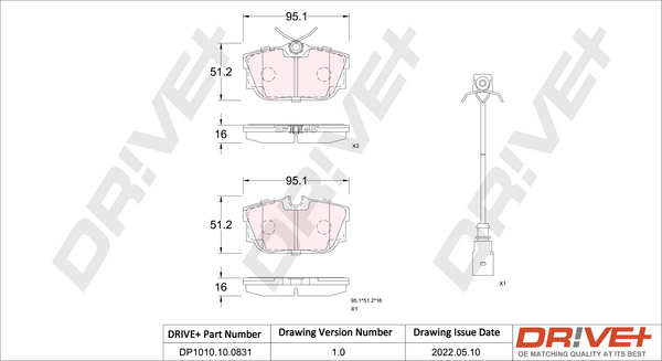 Brake Pad Set, disc brake - DP1010.10.0831 Dr!ve+
