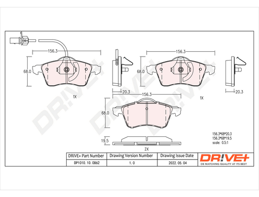 Brake Pad Set, disc brake - DP1010.10.0862 Dr!ve+