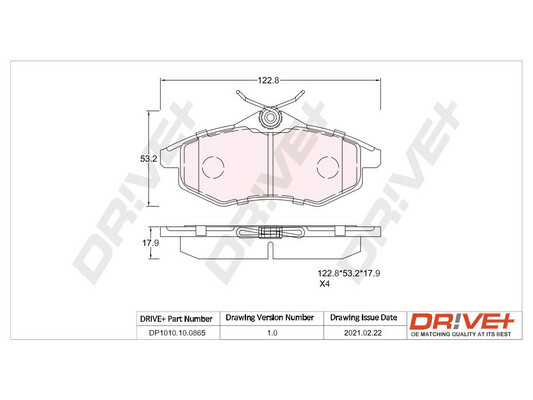 Комплект тормозных колодок, дисковый тормоз - DP1010.10.0865 Dr!ve+