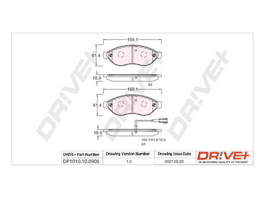 stabdžių trinkelių rinkinys, diskinis stabdys - DP1010.10.0908 Dr!ve+
