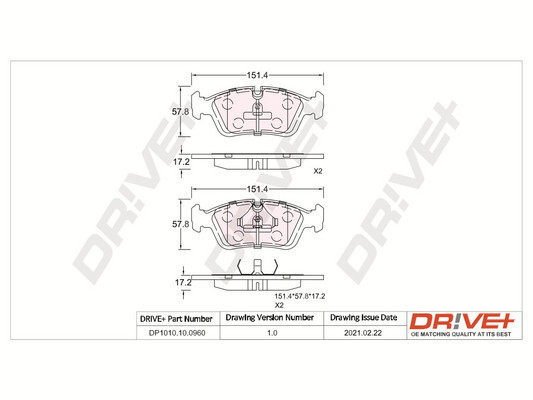 Комплект тормозных колодок, дисковый тормоз - DP1010.10.0960 Dr!ve+