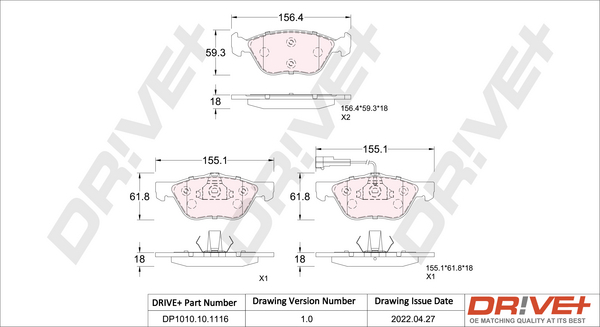 Brake Pad Set, disc brake - DP1010.10.1116 Dr!ve+