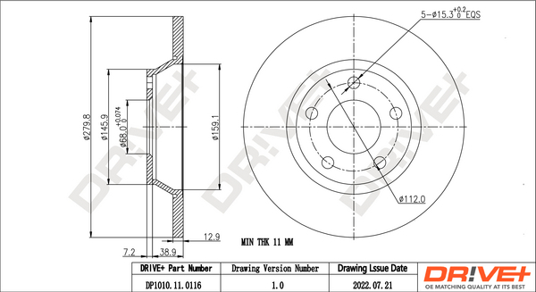 Brake Disc - DP1010.11.0116 Dr!ve+